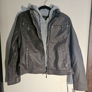 New with tags faux fur lined Vegan leather bomber jacket